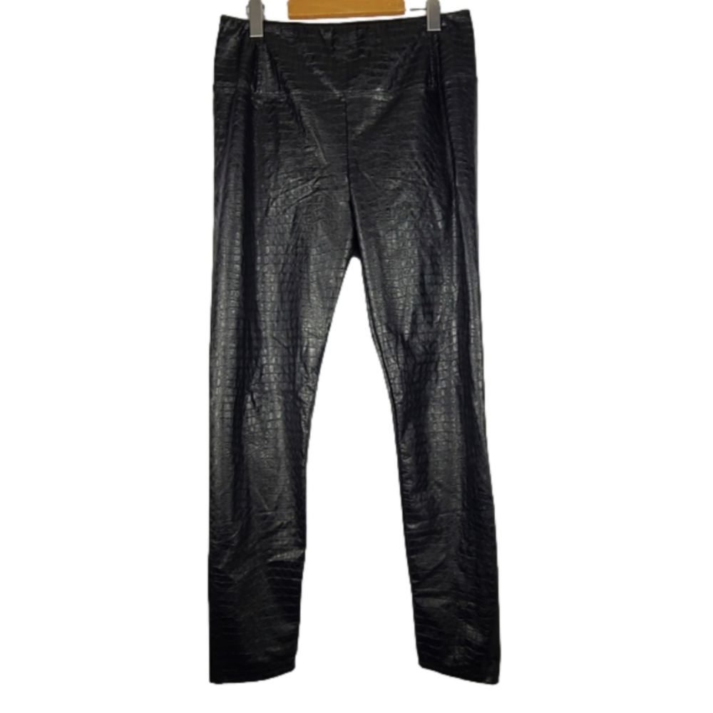 7 For All Mankind Croc Embossed Faux Leather Pants Black High Waist L